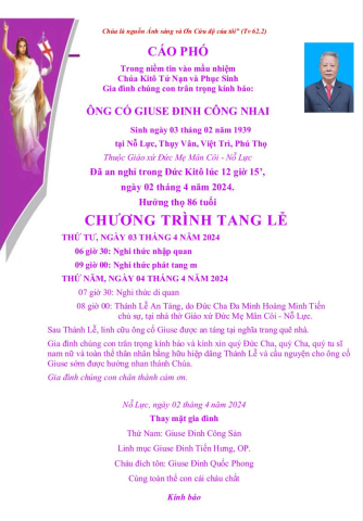 CHƯƠNG TRÌNH LỄ TANG ÔNG CỐ GIUSE ĐINH CÔNG NHAI