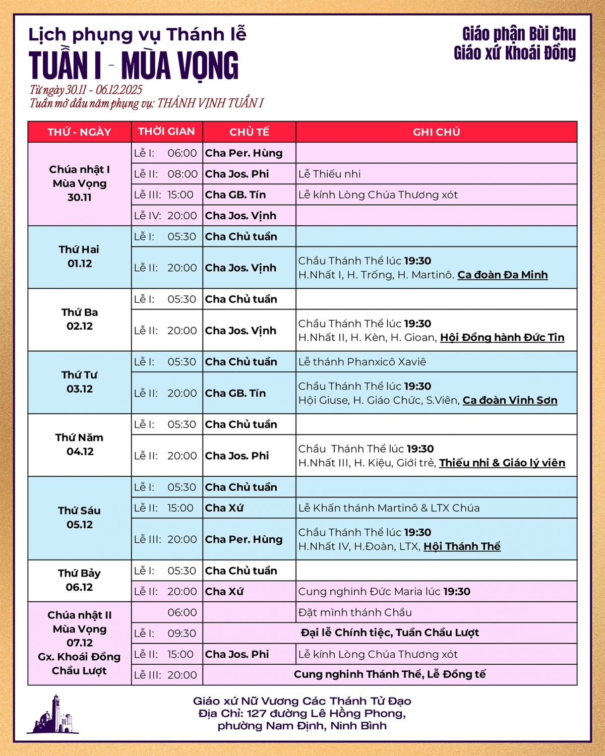 20251129 Lịch Tuần I MV A